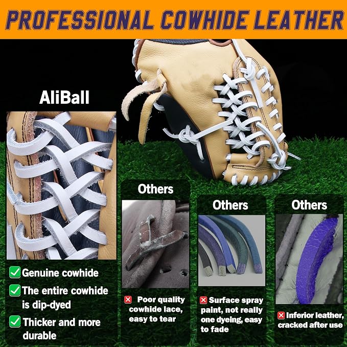 Baseball Glove Lace, 2 Pcs Authentic Cowhide Lace 79 Inch, Perfect Quick Repair Baseball Glove Repair Lacing Kit