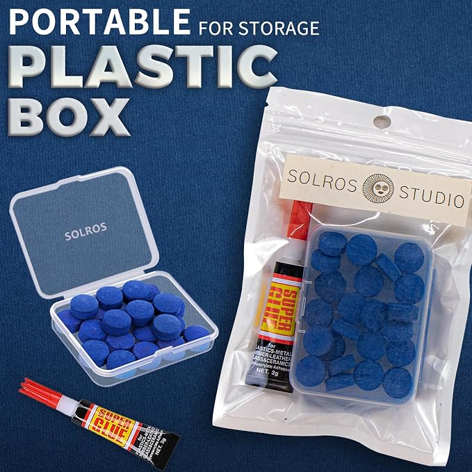 Billiard Pool Cue Tips - Pool Cue Stick Tips Replacement Repair Kit Billiard Cue Tips with Storage Box for Pool Table Cues Stick Tips Head and Leather Snooker Stick - SOLROS