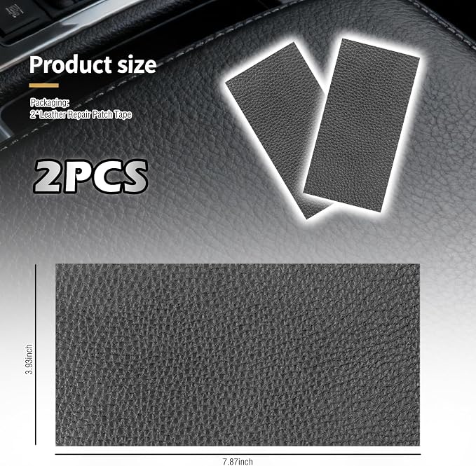 2PCS 8×4 Inch PU Leather Patch for Car Seat Repair,Self-Adhesive Leather Repair Patch Tape Vinyl Repairs Kit,Portable Car Leathers Repairs Kit (Gray)