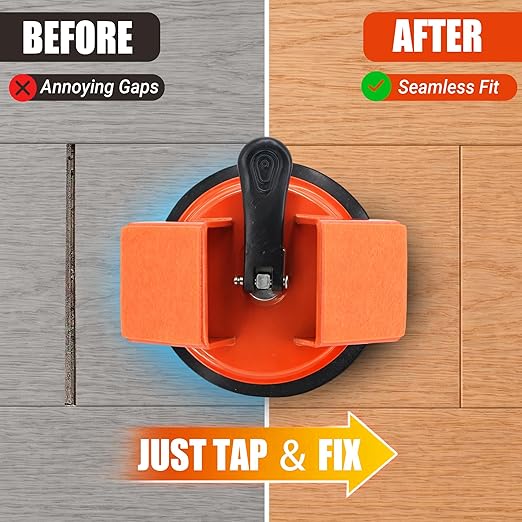 Floor Gap Fixer Tool: Flooring Repair Tool with Dual 45° Striking Surface & Suction Cup for Laminate & Vinyl Plank (LVP/SPC) Floors, Floor Gap Puller Kit with Rubber Mallet, 6 Sticky Pads & Scraper