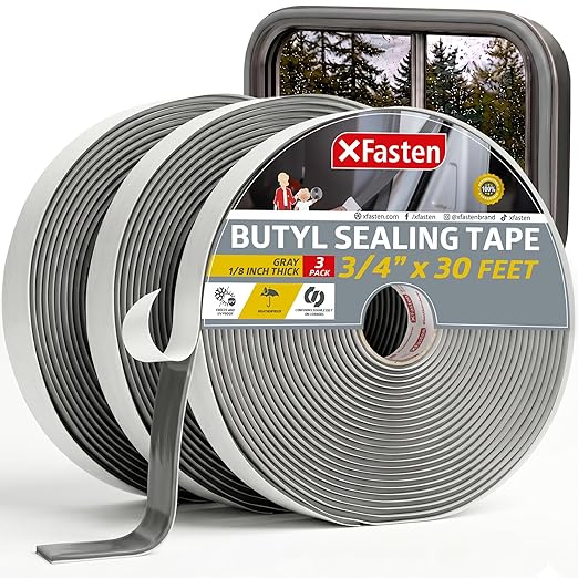 XFasten Butyl Putty Tape, Gray, 1/8" x 3/4" x 30' (3-Pack) EDPM Butyl Rubber Sealant, Stretchable Camper Butyl Tape, Pool, Headlight and RV Sealant