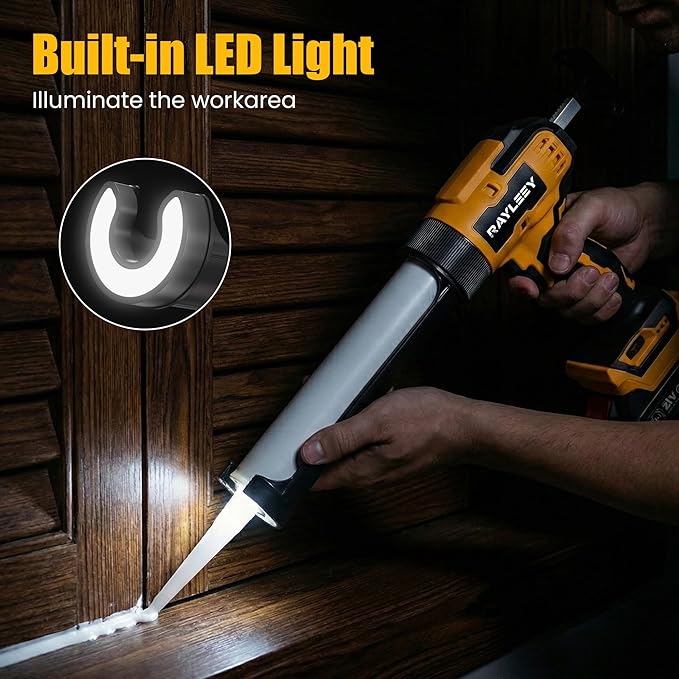 Electric Caulking Gun, Battery Powered Caulk Gun with 2 x 2000mAh Batteries, 9pcs Caulk Remover Tool, 6 Adjustable Speeds, Dripless Auto Retract, LED Light Silicone Gun for Filling, Sealing