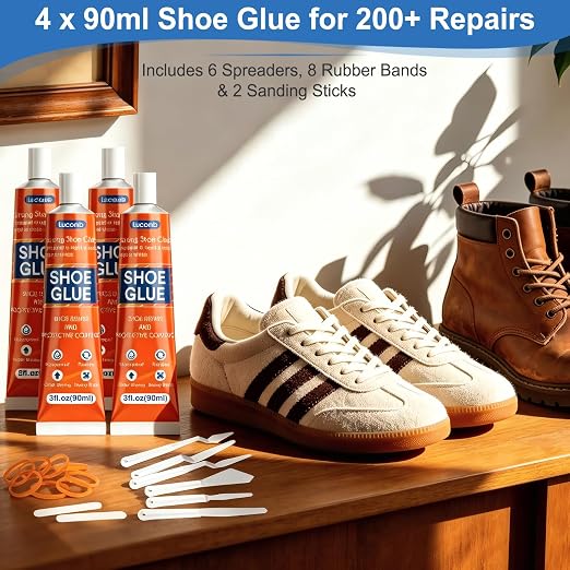 Lucomb Shoe Glue Heavy Duty- 360 ML Clear Shoe Sole Glue Repair Adhesive with Spreader Tools Set- Waterproof Super Strong Glue for Shoes Sole Repair Fixing Boots Sneakers Heels