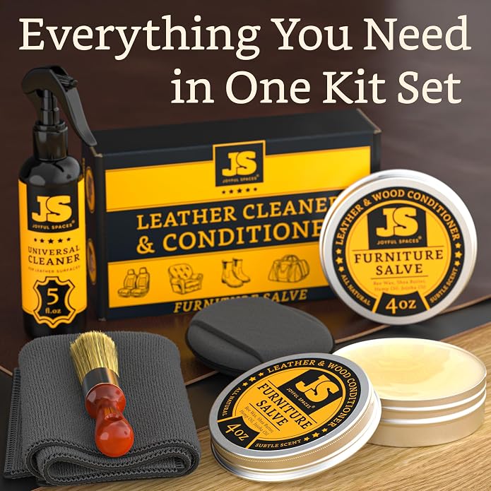 Furniture Salve for leather, leather cleaner and conditioner, leather repair kit, shoe polish kit, wood restorer for furniture, bees wax furniture polish and cleaner 8 oz