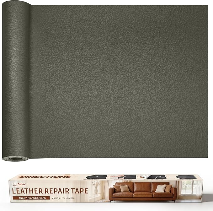 ONine Leather Repair Patch，Leather Repair Tape, 16 x 48 inches Leather Repair Patch for Furniture,Vinyl Repair kit，Leather Couch Patch，for Sofas, Furniture, car Seats(Grey-Litchi Grain)
