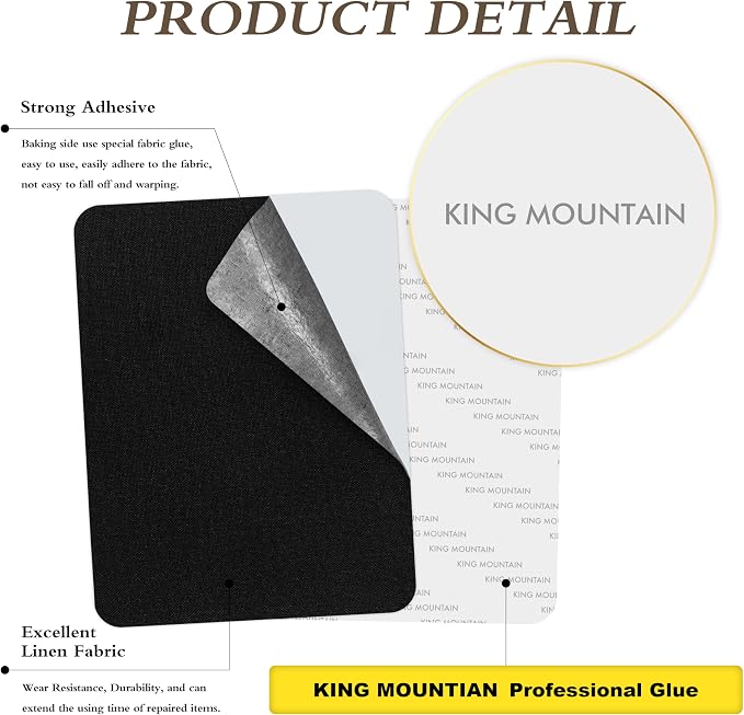 KING MOUNTAIN Fine Linen Repair Patches, Self-Adhesive Linen Fabric Patches, 8X11 inch Extra Size, Multi Color, Can be Used for Linen Sofa Repair (Black,8" x 11")