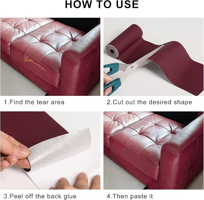 YAFLC Leather Repair Patch for Furniture, 4" x 63" Self Adhesive Leather Repair Kit Vinyl Repair Tape for Car Seat Sofa Jackets Couches Chair Fuchsia