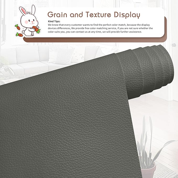KING MOUNTAIN Leather Repair Patch,12 x 60 Inches self Adhesive Leather Repair Tape for Damaged Leather Furniture, Sofa Seating,Car Seats, Leather Goods（Gray）