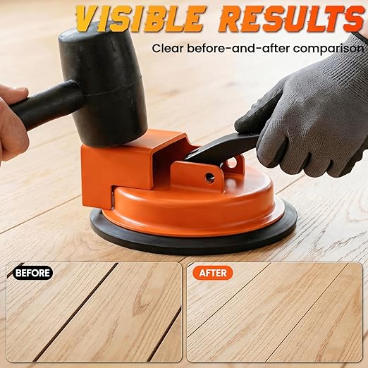 Floor Gap Fixer Tool Laminate Flooring Tools Wood Floor Repair Kit Vacuum Suction Cup Plank Grabber Power Shunting Installation for Flooring Seam Setter Fixing Grabber Leveler(Orange+Hammer)
