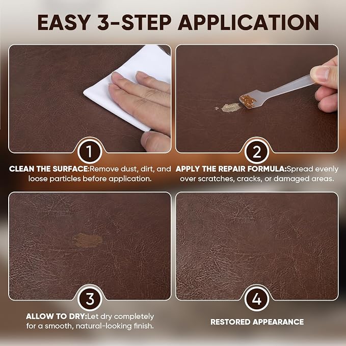 Leather & Vinyl Repair Kit, DIY Color Repair for Cracks,Scratches,10 Color | Blendable Colors; Flexible Formula; Strong Adhesion; Smooth Finish; Fast Drying; Long-Lasting Repair