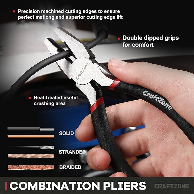 10PC Pliers and Wrench Set with Storage Rack – Includes Locking | Long Nose | Diagonal Cutter | Groove Joint | Linesman & Mini Plier, Carbon Steel Tool Kit for DIY and Home a Gift for Man