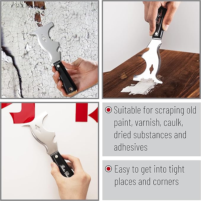 Bates- Paint Scraper, 10 in 1, 2 pcs, Metal Hammer End, Paint Scrapers for Wood, Putty Knife, Metal Scraper, Spackle Knife