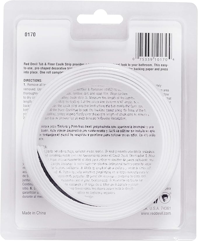 Red Devil 0170 Tub & Floor Caulk Strip (Wide), White 1-1/4" x 5', White