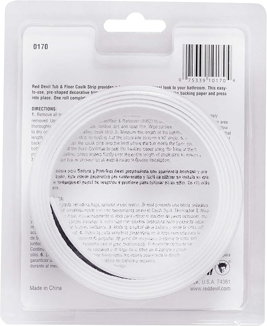 Red Devil 0170 Tub & Floor Caulk Strip (Wide), White 1-1/4" x 5', White