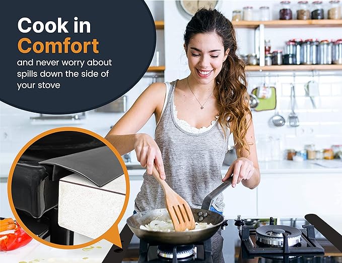 Linda’s Essentials Silicone Stove Gap Covers (2 Pack), Heat Resistant Oven Gap Filler Seals Spaces Between Stovetop and Counter, Easy to Clean Stove Side Guard (30 Inches, Black)
