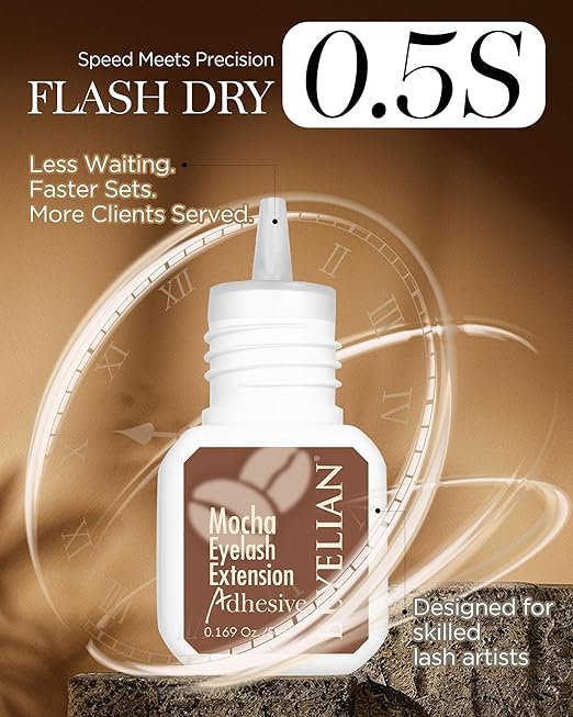 BEYELIAN Brown Eyelash Extension Glue 0.17fl.oz/5ml / 0.5 Sec Drying Time/Retention – 7-8 Weeks/Brown Adhesive/Professional Hypoallergenic Formaldehyde-Free Lash Extension Glue Supplies