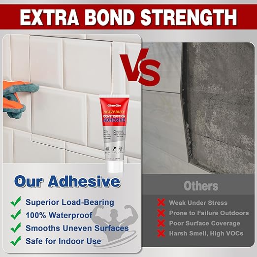 Heavy Duty Construction Adhesive 8.8oz (250g) – Strong Waterproof Construction Glue for Concrete, Tile, Brick, Stone & Wood – Gap Filling Flooring & Wall Adhesive for Indoor Outdoor Repairs