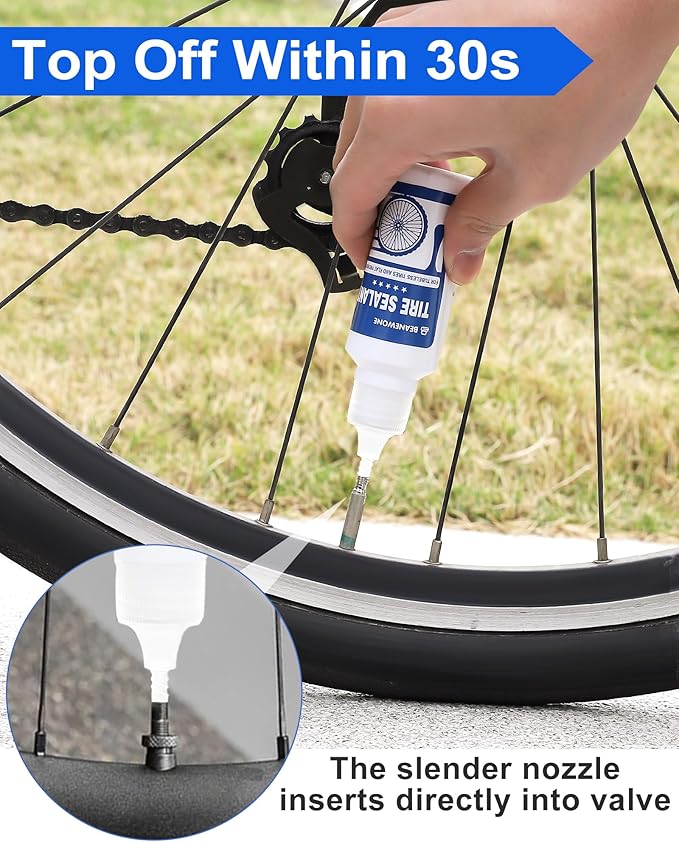 Tubeless Tire Sealant, Tubeless Bike Sealant - 2oz per Bottle, Long-Lasting for MTB, No Tubes and Tubeless Tires. No Tire Removal, Directly Refills in Under 30s