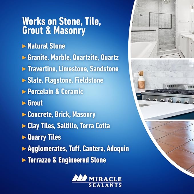 Miracle Sealants 511 H2O Plus Advanced Penetrating Sealer for Countertops, Stone, Tile & Grout, Quart