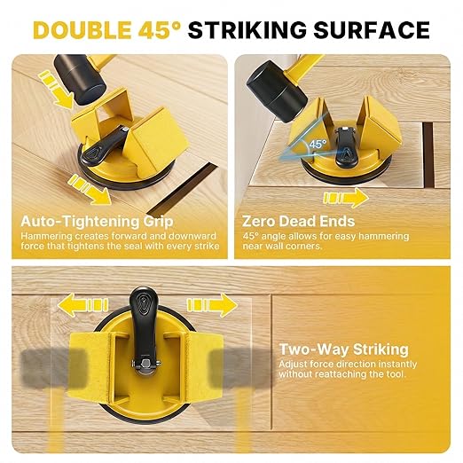 Floor Gap Fixer Tool Heavy Duty 45°Striking Surface Floor Gap Repair Tool Made of Iron & Enhanced Suction Cup with Slot Cutter and 5pcs Sticky Pads for Fixer Laminate/Vinyl Flooring Tools
