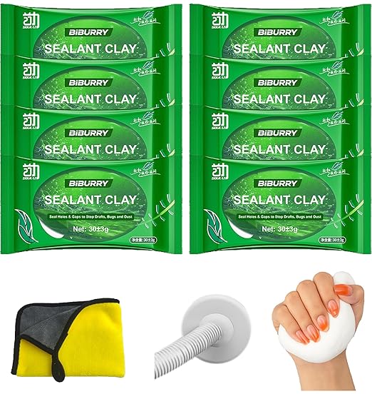 8 Packs, Each 30g -Waterproof Duct Seal Putty, White Sealing Clay for Quick Repairs, Drain Connections, Wall Holes, AC Pipe Holes, Gap & Crack Sealing,Includes Bonus Cleaning Towel