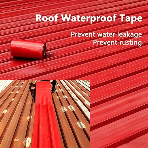 Waterproof Sealant Tape Self Adhesive Rubberized Asphalt Tape for RV Roof Metal Roof Corrugated Roof Leak Repair UV Resistant Heavy Duty Waterproofing Membrane (Red, 7.874in*196.85in)