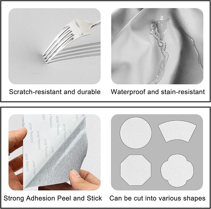 Self Adhesive Leather Repair Patch,8x12 inch Vinyl Repair Kit,Leather Repair Kit for Furniture,Car Seat,Couch,Office Chair,2 Pcs White