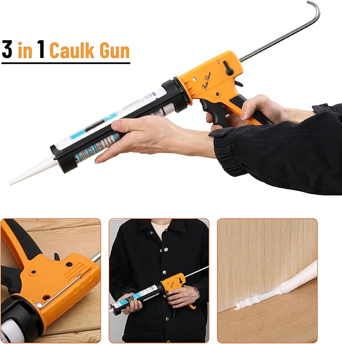 Bates- Caulking Gun Kit, 10:1 Thrust Ratio, 3 in 1 Caulk Gun No Drip, Caulking Tool Gun, Hand Caulking Guns, Silicone Gun, Caulking Gun Tool, No Drip Caulk Gun