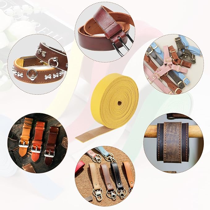 MECCANIXITY Faux Leather Strap, 1" Width x 197" Long Grained Leather Belt Strip Trim Roll for DIY Craft Projects, Pet Collars, Traction Ropes, Bag Straps, Hobby Workshop (Yellow)