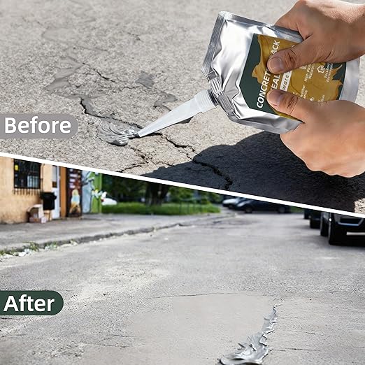 Oriflame Concrete Crack Filler: Self-Leveling Cement Crack Filler - High Elasticity & Weather-Resistant Waterproof Repair Sealant for Driveway/Walkway/Patio/Joint/Outdoor/Indoor - Grey (500ML 2 PCS)