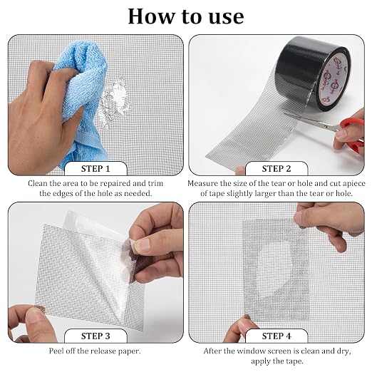3″ X 30 FT Black Window Screen Repair Tape, Strong Adhesive Fiberglass Mesh Patch for Window & Door Screen Tears
