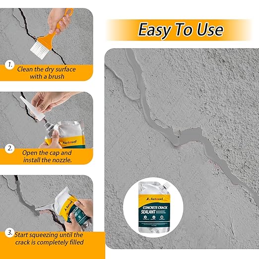 Concrete Crack Filler, High Elasticity Cement Crack Repair Sealant, Self-Leveling Waterproof Caulking Glue for Driveways, Walkways, Patios, Outdoor Concrete Joint Repair-2 PCS