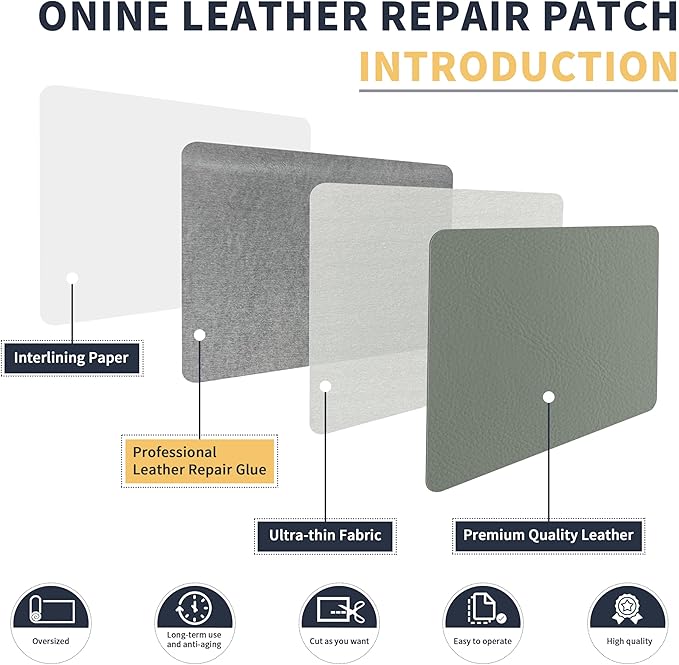 ONine Leather Repair Tape,Self Adhesive Leather Repair Patch,Leather Patches for Furniture,Sofa,Car Seats,Office Chair. Vinyl Repair Kit 8x48in(Blue Gray-Litchi Grain)