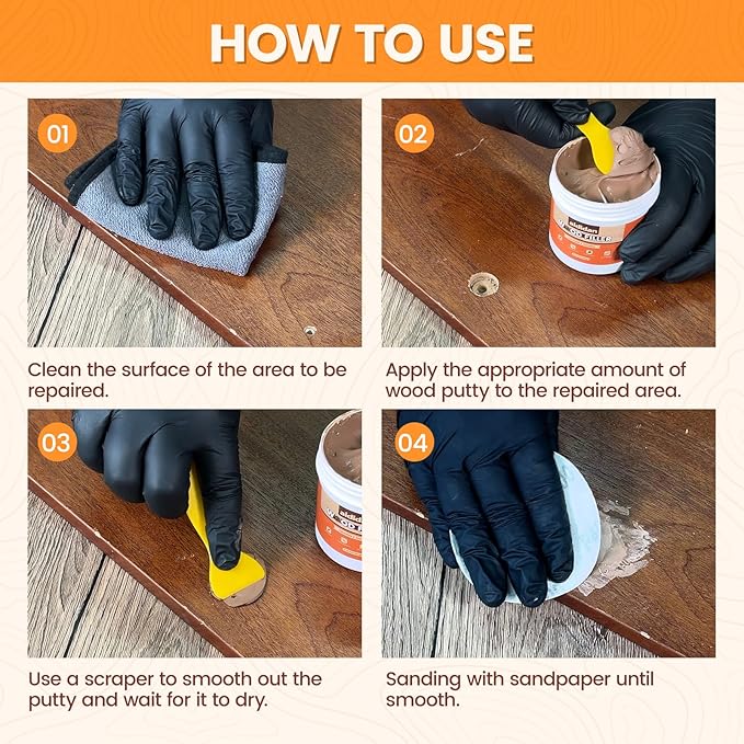 Wood Filler, Wood Repair Kit, 16 Ounce Paintable & Stainable Wood Putty Filler, Wood Scratch Cracks Holes Repair Furniture, Exterior Wood Filler Water Resistant, Wood Putty (White)