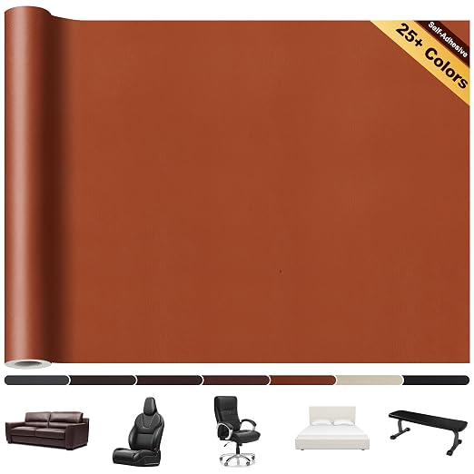 Leather Repair Patch,17X120 Inch Leather Repair Tape,Large Self Adhesive Leather Patches for Furniture, Couches,Car Seat,Chair Light Brown