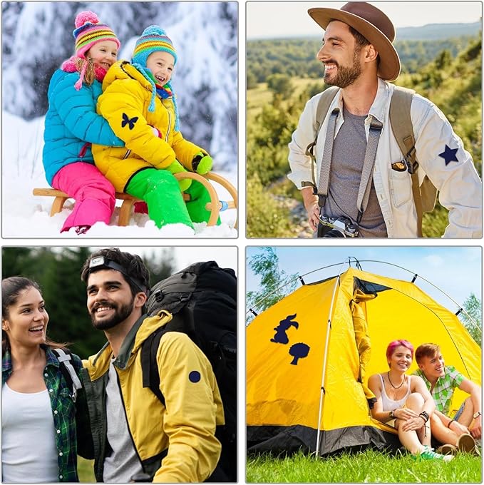Waterproof Self-Adhesive Nylon Patches for Tent Repair Kit, 24pcs Outdoor Gear Tenacious Repair Tape, Fabric Patches for Clothes, Down Puffer Jacket, Tent, Sleeping Bag, Backpack, Navy Blue