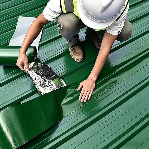 Waterproof Sealant Tape Self Adhesive Rubberized Asphalt Tape for RV Roof Metal Roof Corrugated Roof Leak Repair UV Resistant Heavy Duty Waterproofing Membrane (Green, 196.85 Inches X 11.81 Inches)