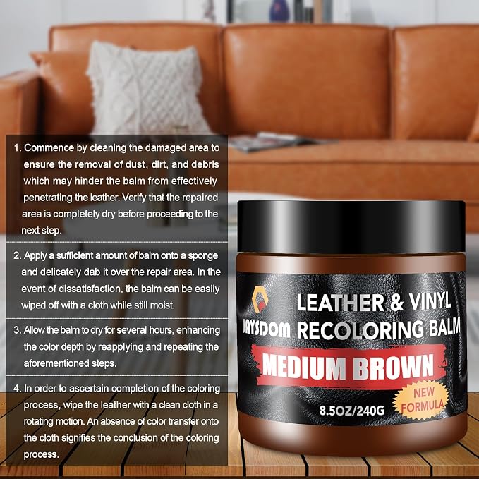 Leather Recoloring Balm, Leather Repair Kit, Leather Dye, Leather Color Restorer, Leather Scratch Remover, Leather Couch Paint, Repair, Leather Scratch Repair, Leather Restorer(Medium Brown)