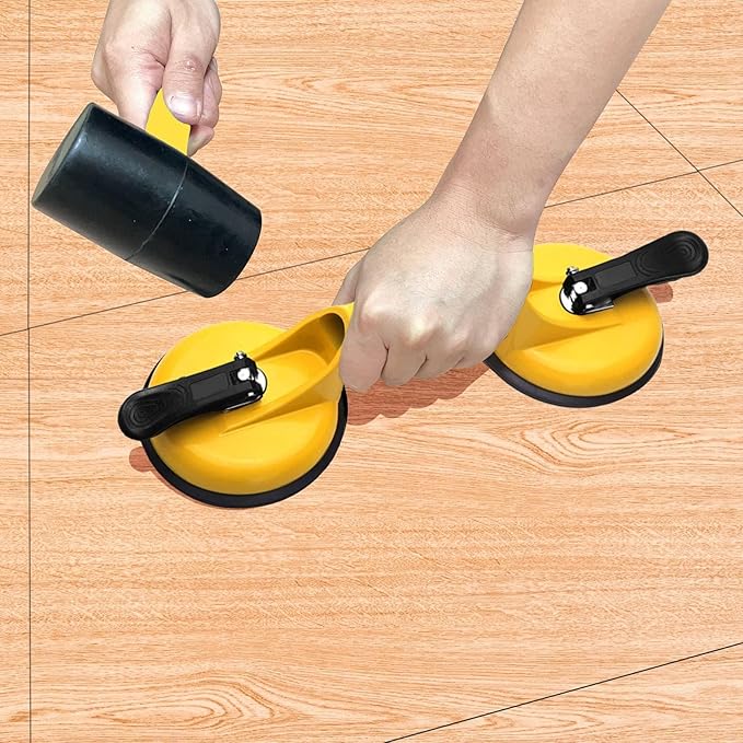 FCHO Floor Gap Fixer Tool for Laminate Floor Gap Repair Include Suction Cup and Mallet (Can't use on scraped surface floor)-Yellow Kit