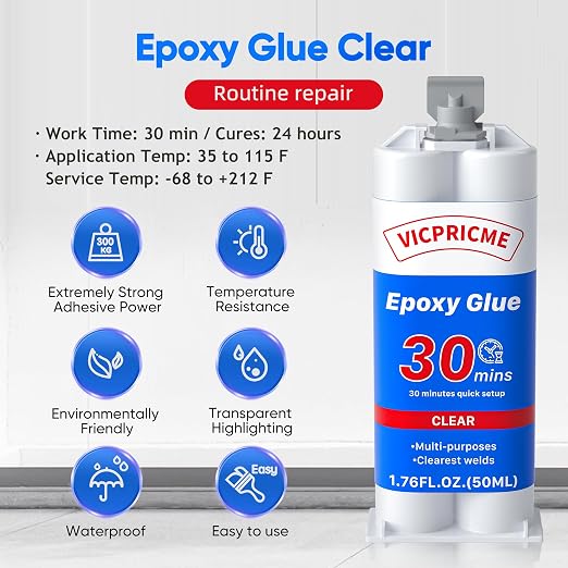 Plastic Glue, Clear Epoxy Glue Ideal for Repairing Plastic, Metal, Ceramics, Wood, Fishing rods, Golf Clubs, and More 30-Minute Fast Setting Optimal Cold Welding Bonding (1)