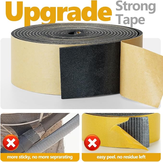 DEMEDO Pipe Insulation Tape, Pipe Wrap Insulation Foam Tape Self Adhesive, Outdoor Water Pipe Insulation Roll for HVAC, AC Line Insulation, 5 inch x 16.5 FT Heat Tape for Water Pipe, Black