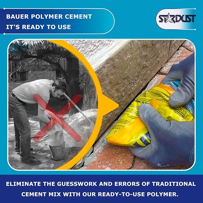 Bauer Instant Polymer Cement - Ready-to-Use Alternative to Mortar & Adhesives - Versatile Concrete & Stone Tile Crack Repair & Brick Repair, Convenient, Durable & Easy to Store - 2kg