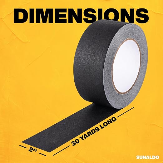 Gaffers Tape Heavy Duty, Easy to Rip, Residue-Free Professional Grade Floor Tape for Electrical Cords, Matte Finish Non Reflective, Weather Resistant (6, Black, 2" x 30 Yards)