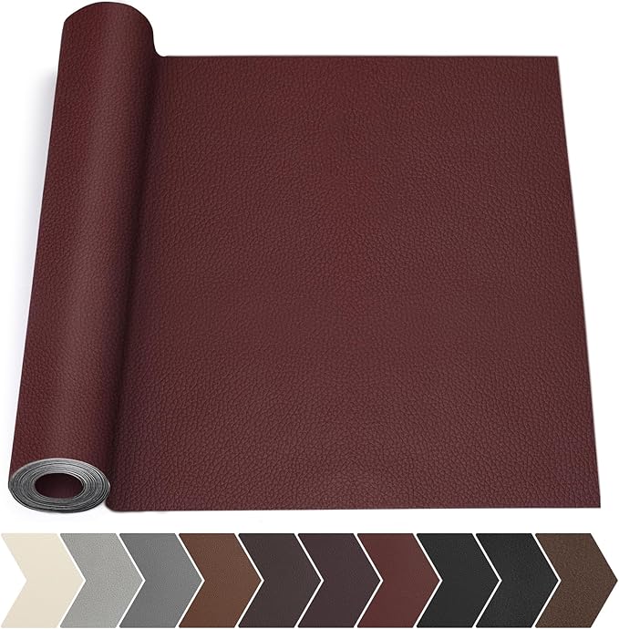 Leather Repair Tape, 17 X 79 in Leather Repair Kit for Furniture, Self Adhesive Repairing Patch Large Vinyl Patch Tape for Sofa, Car Interior, Couch, Car Interior, Car Seats(Wine Red)