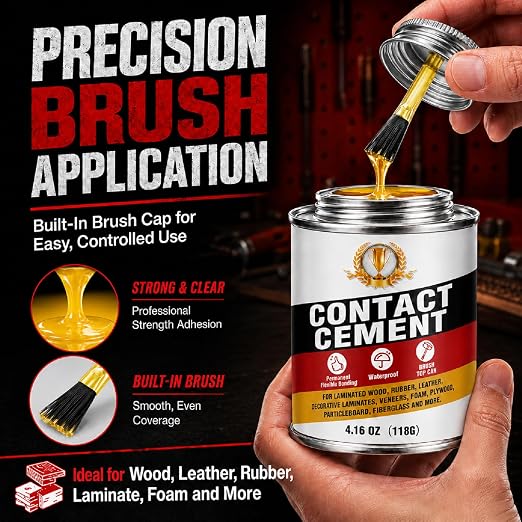 Contact Cement Adhesive, Neoprene Rubber Cement with Brush for Repairs | Strong neoprene bond, fixes cracks and debonds, brush applicator, ideal for wood, rubber, leather, furniture, crafts