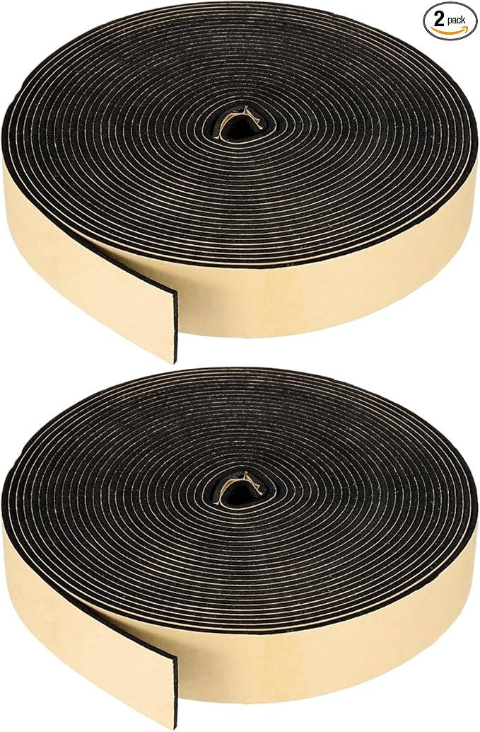 PATIKIL Foam Insulation Tape, 2Pcs 1-1/2" W x 1/8" t x 32.8FT Self Adhesive Weather Stripping Door Seal Strip for Door Window Air Conditioning, Black
