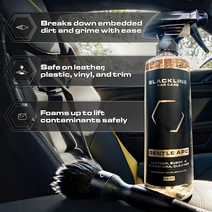 Blackline Car Leather Cleaner and Conditioner Care Kit with Microfiber Towel and Applicator Pad, Gentle APC and Leather Rehydrate, 2 16 Fl Oz Bottles for Leather Car Interiors