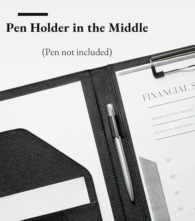 Zreal Padfolio Portfolio Binder with Clipboard & Card Holder, Faux Leather File Folder, Folio Resume Paper Organizer for A4 Letter Size Document, Legal Pad Holder for Women Man (Black)