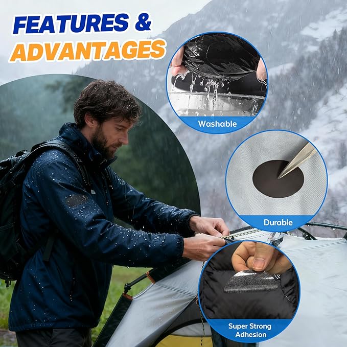 35Pcs Down Jacket Repair Patch Kit Pre-Cut Nylon Patches for Clothes Self-Adhesive Fabric Tape Waterproof Lightweight Outdoor Gear Tenacious Repair Tape for Puffer Jacket Coat Tent Backpack(Navy Blue)