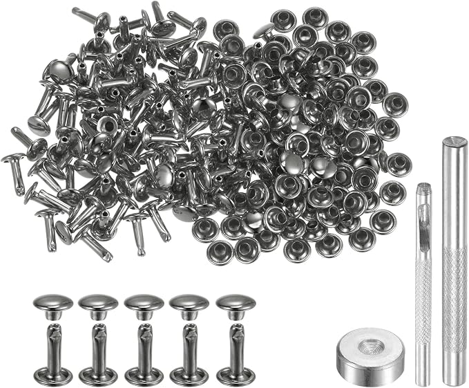 HARFINGTON 100 Sets Leather Rivets 10 x 7mm Metal with 3 Setter Tools Gunmetal